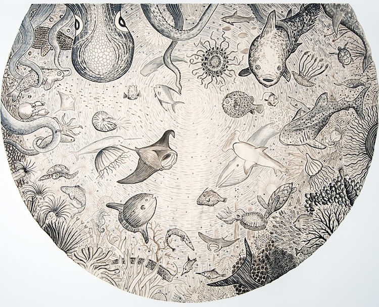 Fabian Lehnert: Kreis [Anschnitt] V [Wasser], 2016, Acryl auf Baumwollgewebe, ca. 300 x 380 cm

